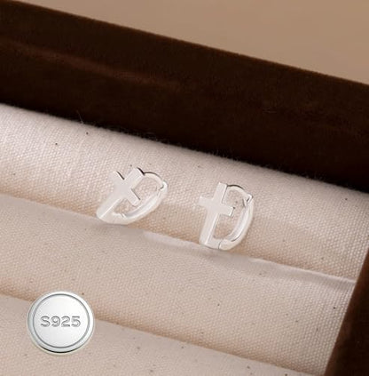 Reffeer Solid 925 Sterling Silver Cross Hoop Earrings for Women Teen Girls Small Cross Huggie Earrings Cartilage Helix - color: A-Silver