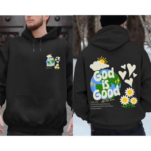Christian Jesus Hoodies for Men God is Good Bible Verse Sweatshirt Inspirational Graphic Flower Religious Hoodie - color: Black, size: XX-Large