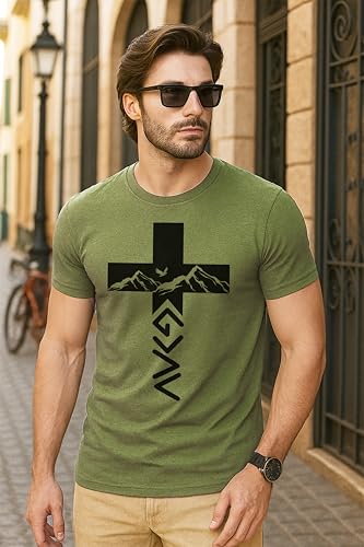 God Greater Than Highs and Lows Shirt – Inspirational Christian Faith Cross Tee - color: Military Green, size: Small