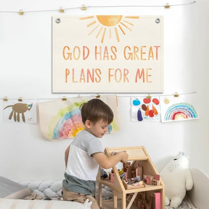 Boho Sunshine Christian Wall Decor Canvas Banner, Religious Banner Flag Psalm Wall Art, Nursery Bible Verses Decor Tapestry Backdrop for Living Room Playroom Bedroom -12