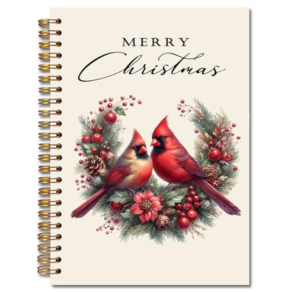 Exqcom Christmas Red Cardinal Spiral Notebook Gifts, Winter Red Holly Berries Botanical Bird Holiday Journal for Women, Merry Christmas Hardcover Notebook Journal Office School Supplies, 5.5x8.3 Inch - color: white Bible Notebook-H