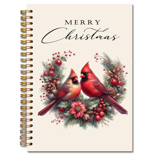 Exqcom Christmas Red Cardinal Spiral Notebook Gifts, Winter Red Holly Berries Botanical Bird Holiday Journal for Women, Merry Christmas Hardcover Notebook Journal Office School Supplies, 5.5x8.3 Inch - color: white Bible Notebook-H