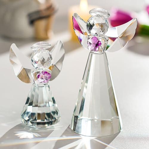 2pcs Crystal Angel Figurines Gift For Mom Art Glass Guardian Angel Statues - style: Angel with Purple Flower-2pcs