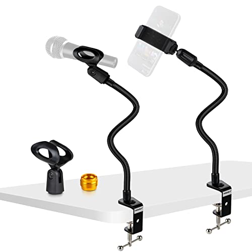 13-Inch Flexible Gooseneck Mic Stand with Phone Holder and Clamp - size: 13INCHS