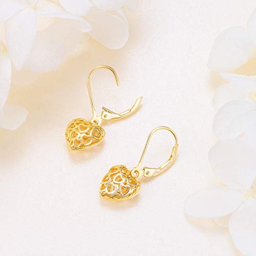 S925 Sterling Silver Heart Dangle Drop Earrings for Women Jewelry Gift - style: Heart Drop.Gold-Plated