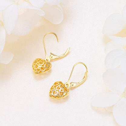S925 Sterling Silver Heart Dangle Drop Earrings for Women Jewelry Gift - style: Heart Drop.Gold-Plated