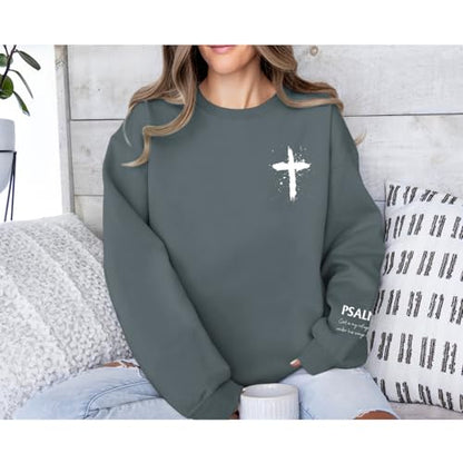 Women Christian Sweatshirt Psalms 91 Jesus Hoodie Religious Faith God Shirt Bible Verse Inspirational Pullover Tops - color: Deep Gray, size: X-Large