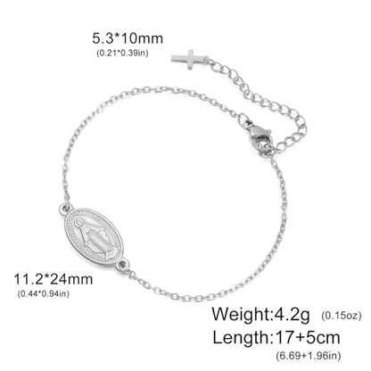 VASSAGO Virgin Mary Bracelet for Women Men Double-Sided Virgen de Guadalupe Rosary Bracelet Medal Handmade Braided Rope Catholic Christian Religious Jewelry Gift - color: Silver 12