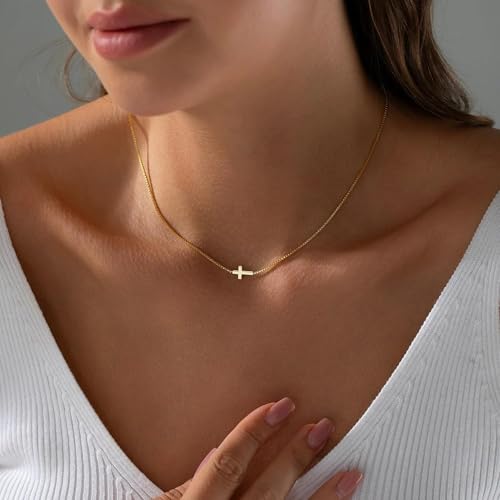 Fesciory Cross Necklace for Women, 14K Gold Plated Rhinestones Jewelry Gift - color: Gold Plated 4