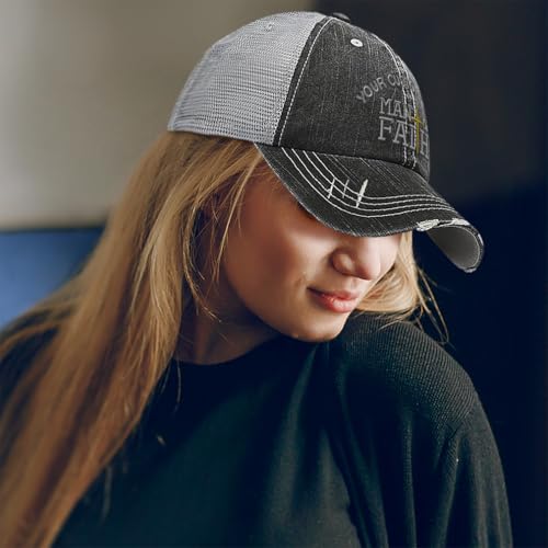 Soft Mesh Cap Hat Embroidered Man of Faith God Jesus Christian Distressed Vintage Cap Cotton - color: Black Gray Personalized Text Here
