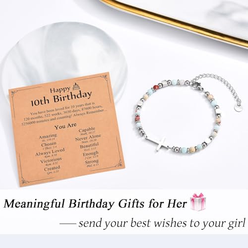 Christian Gifts for Women Girls, Religious Cross Bracelet - color: Happy 10th Birthday