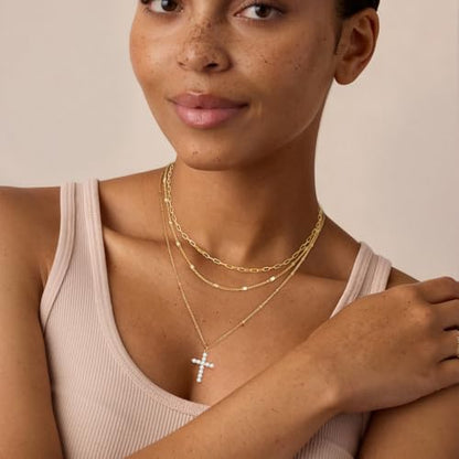 3PCS Gold Silver Layered Necklaces for Women Trendy - color: Gold&Cross
