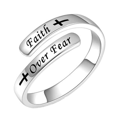 Faith Over Fear Cross Inspirational Rings for Women Daughter, Christian Blessed Hope Love Encouragement Rings Adjustable Open Tiny Purity Wrap Thumb Cross Ring Jewelry Graduation Cocktail Party - color: Silver