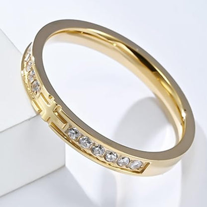 Jude Jewelers 3mm Stainless Steel Christian Cross Eternity Style Stacking Wedding Band Ring - color: Gold