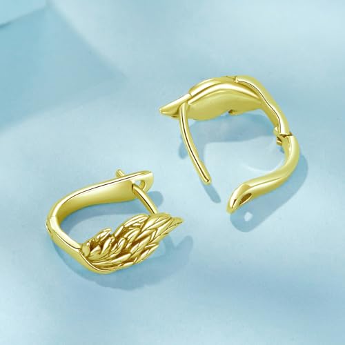 Turquoise Cross Hoop Earrings for Women 14K Gold Plated Infinity Angel Feather Pearl Turquoise Cross Star Hypoallergenic Post Christan Everyday Huggie Jewelry Gift - color: Gold Wings