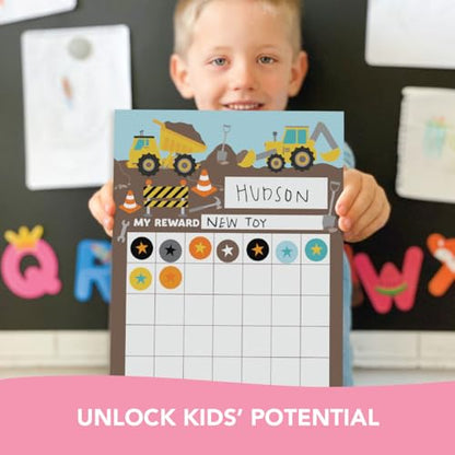 Sticker Chart for Kids Behavior at Home and Back to School Reward Charts - color: Construction