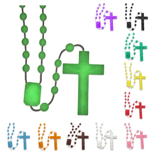 RosaryMart Catholic Rosary Beads for Prayer – Glow in the Dark Plastic Rosary Necklace with Crucifix, Durable Nylon Cord, Made in Italy, Devotional Prayer Beads for Women and Men – Pack of 100 - color: Luminous, size: 100 per bag