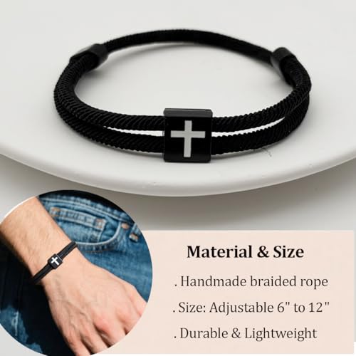 Mens Cross Bracelet for Teen Boys Gift Ideas, christmas stocking stuffers for teens, Christian Religious Jewelry Gifts for Son from Mom Catholic Baptism Confirmation Birthday Gifts for Son Grandson Nephew