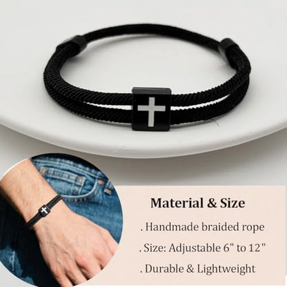 Mens Cross Bracelet for Teen Boys Gift Ideas, christmas stocking stuffers for teens, Christian Religious Jewelry Gifts for Son from Mom Catholic Baptism Confirmation Birthday Gifts for Son Grandson Nephew