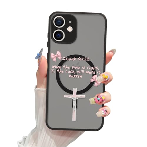 Magnetic Bible Verse Phone Case for iPhone 12 6.1",Compatible with MagSafe,Jesus Famous Quotes The Cross Pattern Aesthetic Design TPU Shockproof Protective Phone Cover for Girls Women - color: Cross, size: for iPhone 12