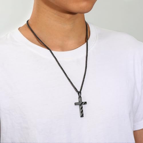 Cross Necklace for Men, 316L Stainless Steel American Flag Bible Verse Christmas Christian Catholic Baptism Confirmation Gifts 22+2 Inches - color: Black, style: 3:1 I AM A CHILD OF GOD