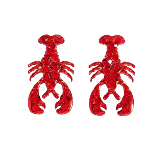 Creative Exaggerated Ocean Animal Drop Dangle Earrings for Women, Bohemia Style Alloy Lobster Octopus Fish Crab Earrings for Summer Beach Holiday Party Jewelry Gifts - style: Red Rhinestone Lobster Earrings-G
