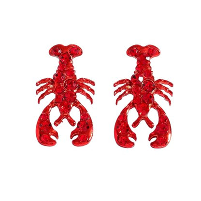 Creative Exaggerated Ocean Animal Drop Dangle Earrings for Women, Bohemia Style Alloy Lobster Octopus Fish Crab Earrings for Summer Beach Holiday Party Jewelry Gifts - style: Red Rhinestone Lobster Earrings-G