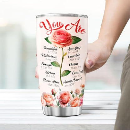 Christian Inspirational Gifts for Women with Bible Verses, Religious Floral Rose Design Stainless Steel 20oz Tumbler, Motivational Faith-Based Gift for Mom Sister Friend Birthday - color: Christian Faith 50