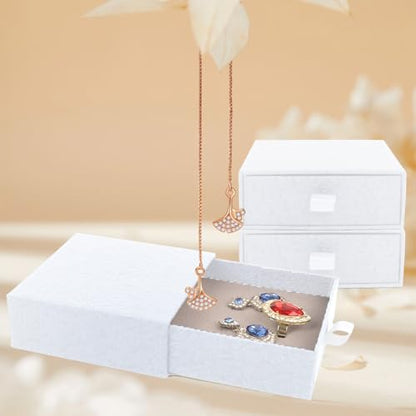 Jewelry Gift Box, 12-Pack Necklace Gift Box Drawer Jewelry Box Bangle Necklace Case For Earrings & Rings, Stylish Necklace Bracelet Organizer, 3.5 x 3.5 x 1.25 Inches (White) - color: White