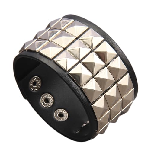 Jeilwiy Punk Rock Gothic Black Rivet Leather Spiked Necklace Collar Neckband Leather Choker Necklace for Women Mom Gifts Adjustable - color: Wide Cuff Bracelet Black