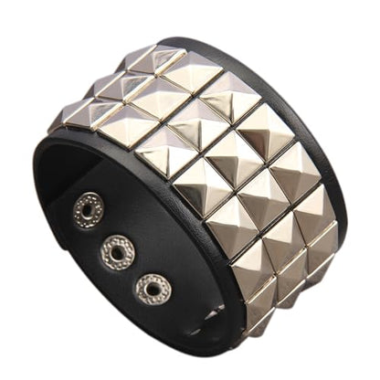 Jeilwiy Punk Rock Gothic Black Rivet Leather Spiked Necklace Collar Neckband Leather Choker Necklace for Women Mom Gifts Adjustable - color: Wide Cuff Bracelet Black