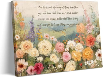 VPUQWGKE Christian Bible Floral Canvas Wall Art Prints Scripture Painting Flower Picture Wall Decor Artwork for church home bedroom Decoration 12x16in