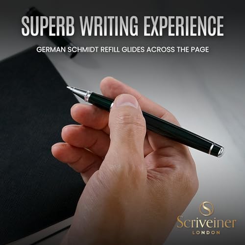 Scriveiner Black Green Rollerball Pen - Stunning Luxury Pen, Chrome Finish, Schmidt Ink Refill, Best Roller Ball Pen Gift Set for Men & Women, Professional, Executive Office - color: 15. Very Dark Black Green with Chrome