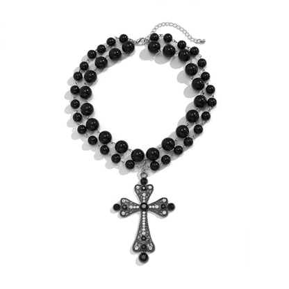 Pearl Cross Necklace Big Cross Pendants Necklaces for Women Chunky Pearl Necklace Gothic Cross Necklace Punk Vintage Cross Jewelry Women - style: Silver 03
