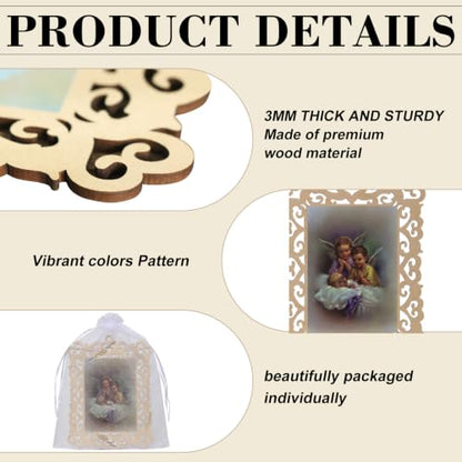 Baby Baptism Wooden Picture Frames with Organza Gift Bags Baptism Favors - color: Baby Baptism