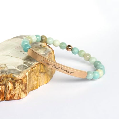 Inspirational Christian Bracelet for Women, 18K Gold Plated Bible Verse Jewelry with Amazonite Beads, Religious Faith Gift for Mom, Daughter, Sister, Friend - color: Always And Forever-Amazonite Rose Gold