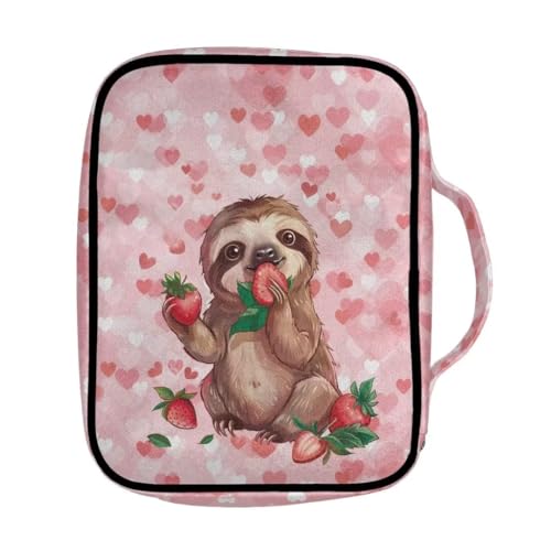 Coldinair Sloth with Strawberry Bible Cover for Women Teens Kid Girls,Carrying Book Case Church Bag Bible Holder with Handle and Zippered Pocket - color: Sloth With Strawberry