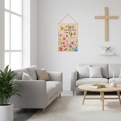 WATINC Christian Hummingbird Flower Garden Flag - 12 x 18 Inch Linen Religious Be Still and Know That I am God Yard Flag for Outside, Spring Summer Double Sided House Outdoor Decor for Porch Lawn
