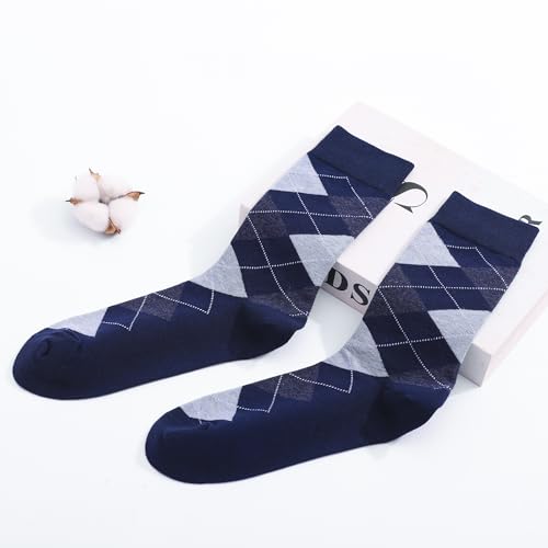 Men's Colorful Striped Dress Socks, 5-Pack Cotton, Sock Size 10-13 - color: Navy Pattern Mix