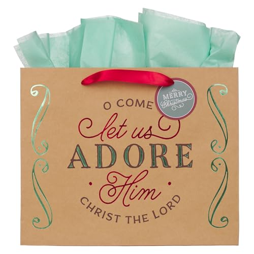 Christian Art Gifts Large Christmas Gift Bag with Tissue, Adore Him, Brown - color: Brown Multicolor/Let Us Adore Him, style: Large Landscape
