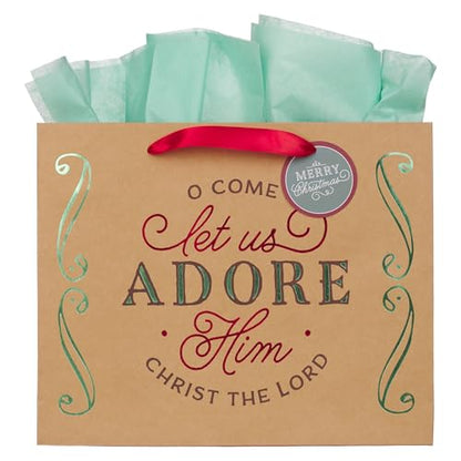 Christian Art Gifts Large Christmas Gift Bag with Tissue, Adore Him, Brown - color: Brown Multicolor/Let Us Adore Him, style: Large Landscape