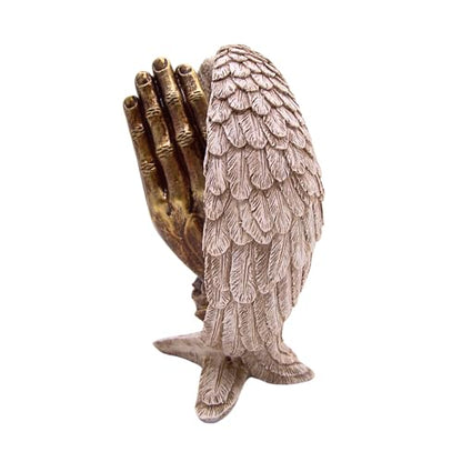 Wowser Serenity Angel Wings and Praying Hands Figurine, 10-Inch Bronze Toned Finish