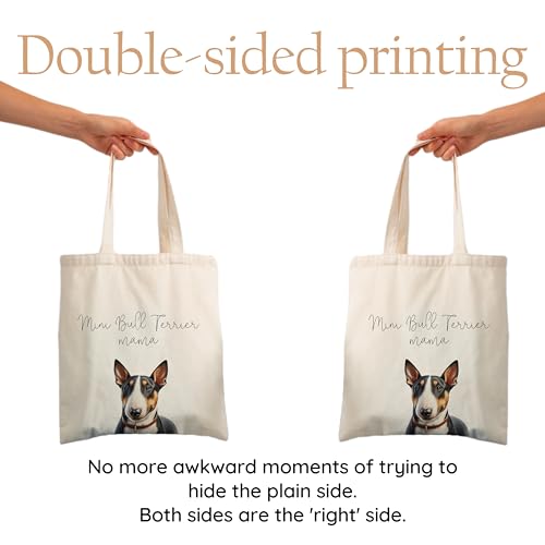 Dog Mom Canvas Tote Bag for Women, Reusable Cotton Shoulder Bag, Dog Lover Gift, Mother’s Day Pet Mom Shopping Tote - color: Mini Bull Terrier