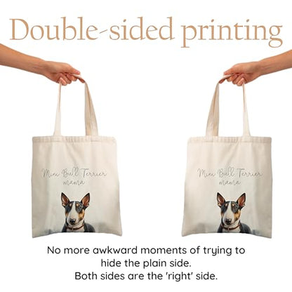 Dog Mom Canvas Tote Bag for Women, Reusable Cotton Shoulder Bag, Dog Lover Gift, Mother’s Day Pet Mom Shopping Tote - color: Mini Bull Terrier