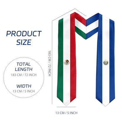 International Graduate Satin Sash Stole with National Flag Design - color: Mexico and El Salvador Flag