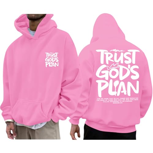 Christian Hoodies for Men Jesus Hoodie Religious God Sweatshirts Faith Bible Verse Sweatshirt Inspirational Pullover - color: Pink, size: X-Large