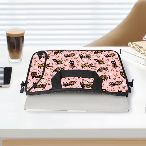 RICHEN Messenger Bag Carrying Case Sleeve with Handle Accessory Pocket Fits Laptops/Notebook/ebooks/Kids tablet/ipad (11-13.3 inch, Flowers Cats) - color: Flowers Cats, size: 11-13.3 inch