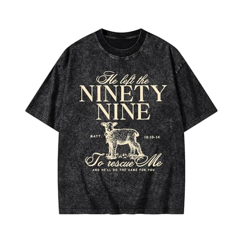Christian Oversized T Shirt for Men Women - Lost Sheep Psalm 99 Faith Graphic Tees Vintage Washed Cotton Religious Jesus Gift - color: Black, size: XX-Large