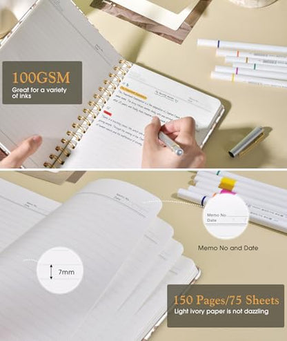 PAPEJOON Lined Spiral Journal Notebook for Women, A5 Cute Hardcover Spiral Journals for Work, Note Taking, 150 Numbered Pages 100 GSM College Ruled Spiral Bound Notebook, 5.75" x 8.38", Pink Speckles - color: White Leopard