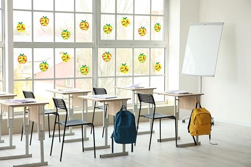 Renbuzhu 40PCS Back to School Apple-Shaped Crafts Bulk: Tissue Paper Sign Suncatchers, First Day of Classroom Activities DIY Kit, Fall Decorations, Window Stained Glass Effect Art Supplies - style: apple-shaped